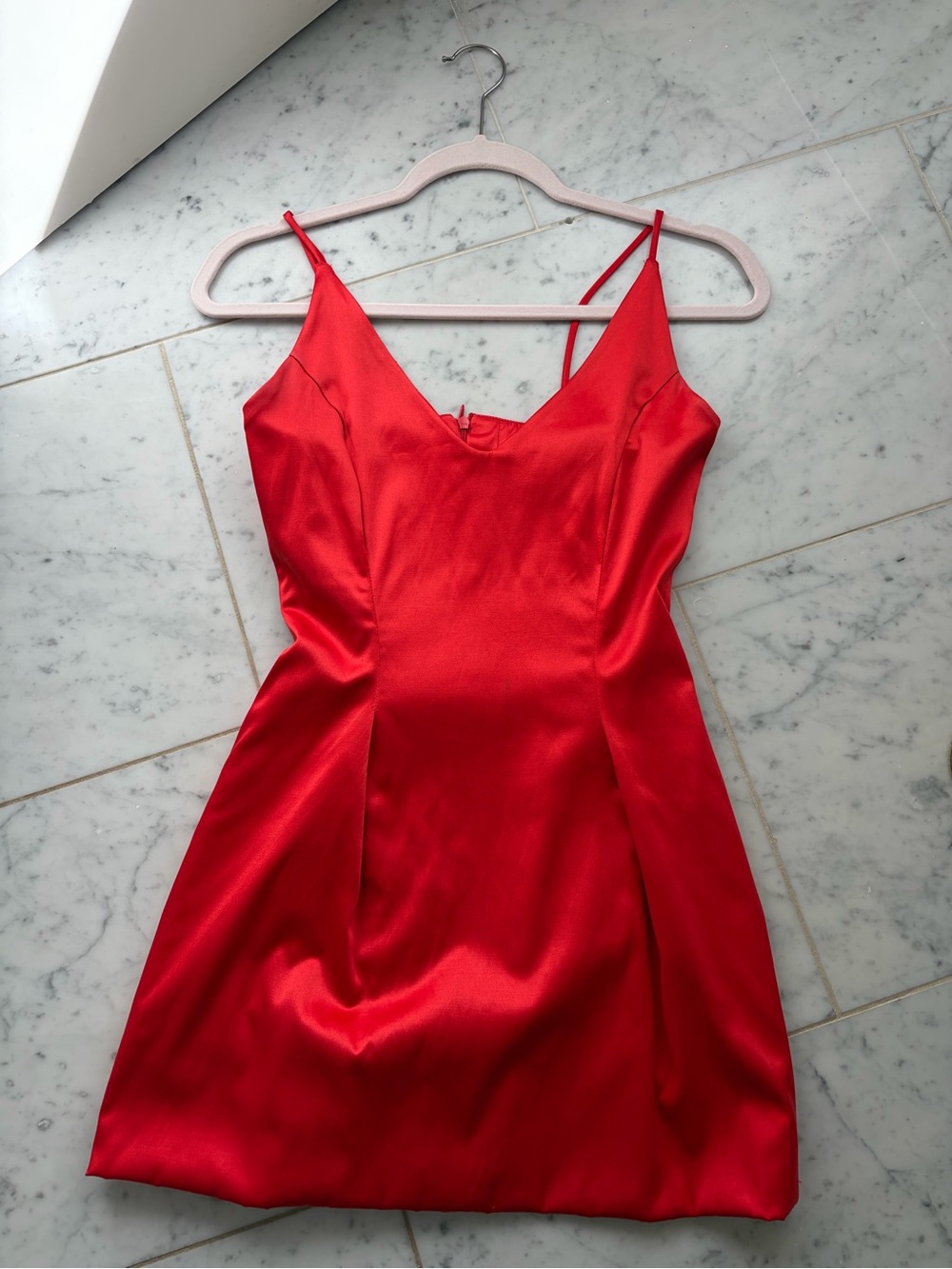 Red Satin Spaghetti-Strap Mini Dress